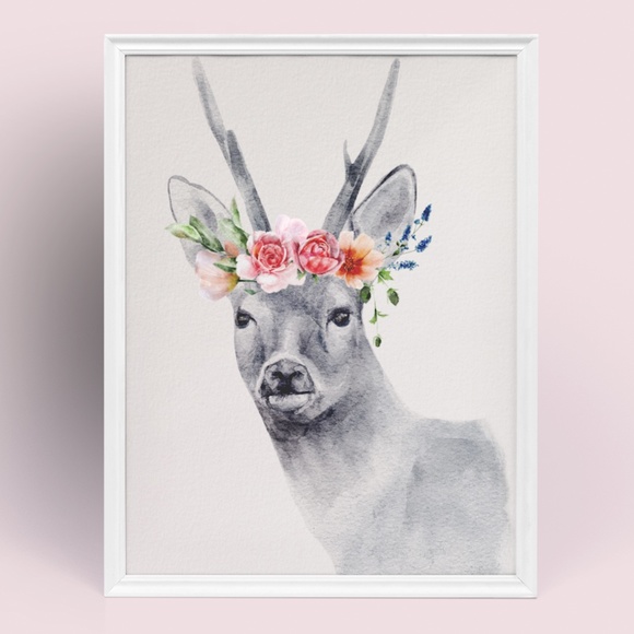 Other - Wall Art Floral Deer Portrait Print Unframed